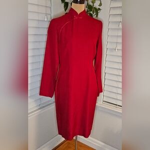 J. Peterman Vintage Long Sleeve Red Silk Dress